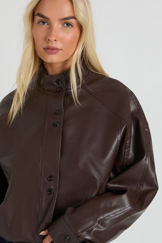 Bubble Hem Faux Leather Bomber Jacket