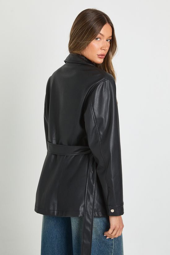 Faux Leather Belted Jacket