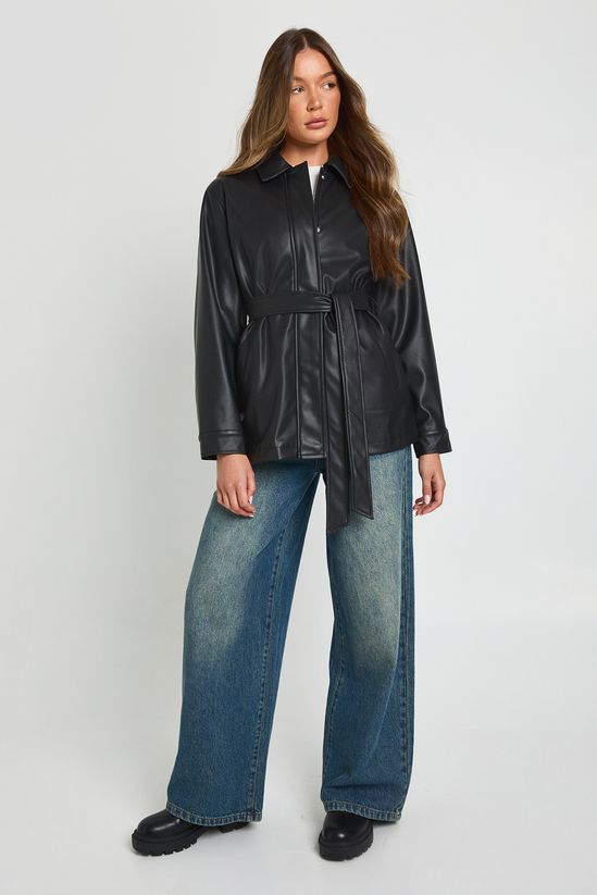 Faux Leather Belted Jacket