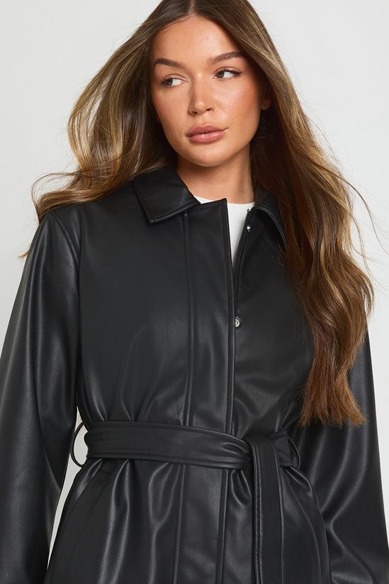 Faux Leather Belted Jacket