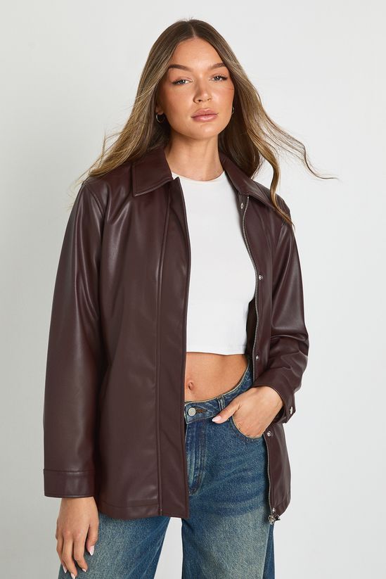 Faux Leather Belted Jacket