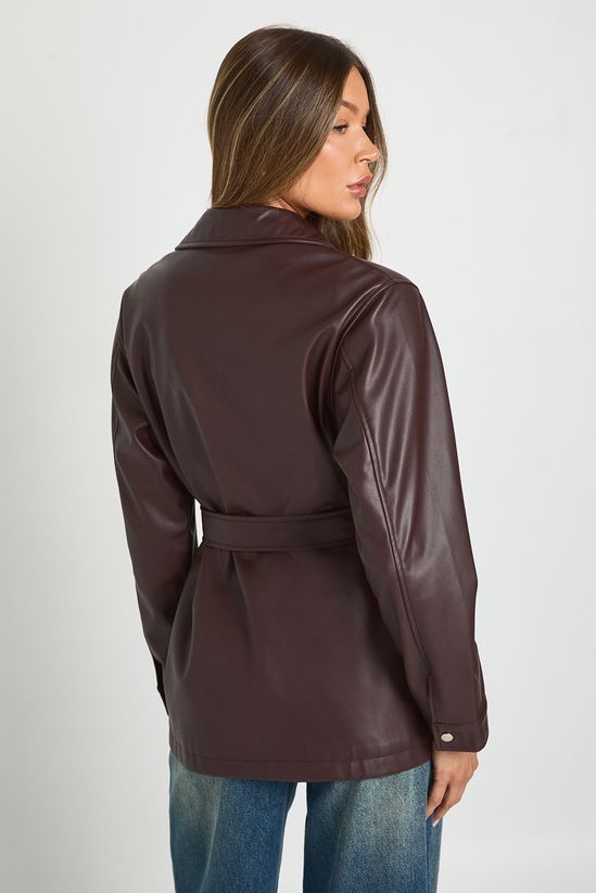 Faux Leather Belted Jacket