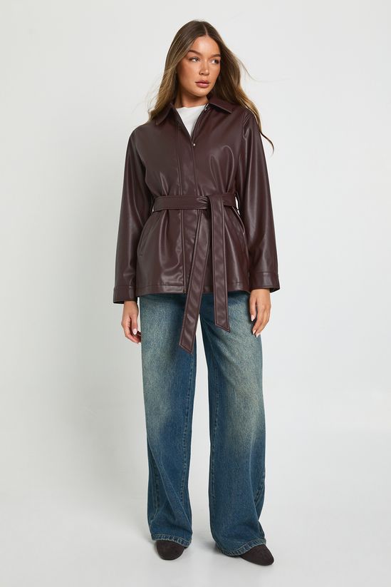 Faux Leather Belted Jacket