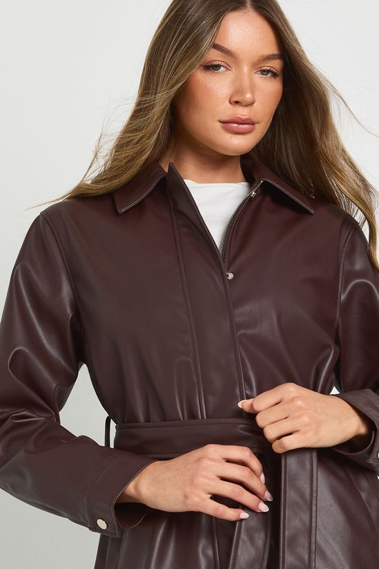 Faux Leather Belted Jacket