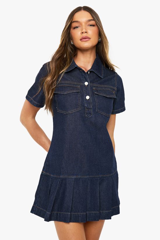 Pleated Denim Dress