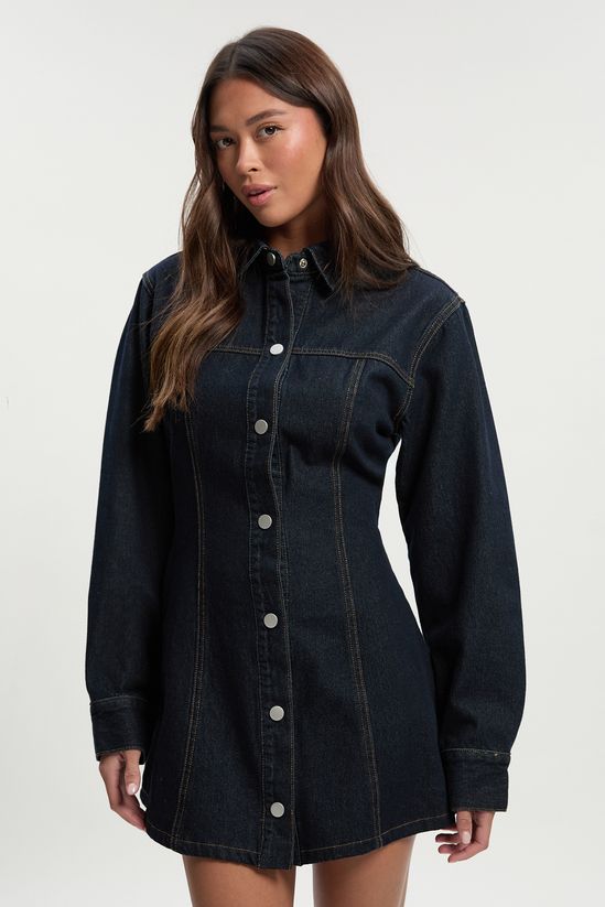 Long Sleeve Cinched Waist Denim Dress