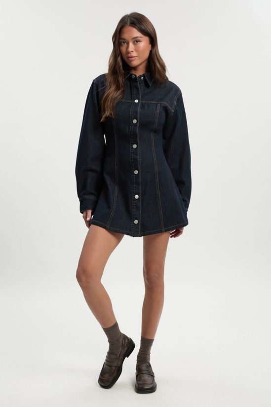 Long Sleeve Cinched Waist Denim Dress