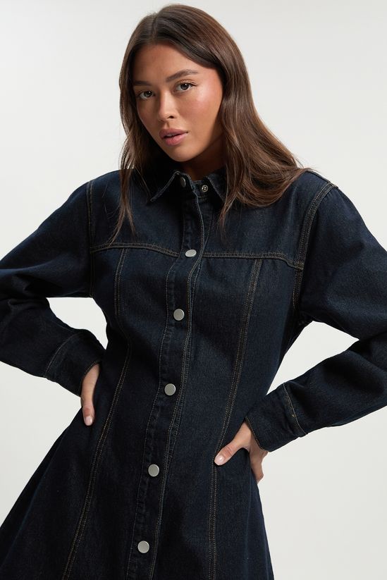 Long Sleeve Cinched Waist Denim Dress
