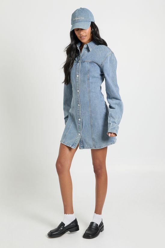 Tall Long Sleeve Cinched Waist Denim Dress