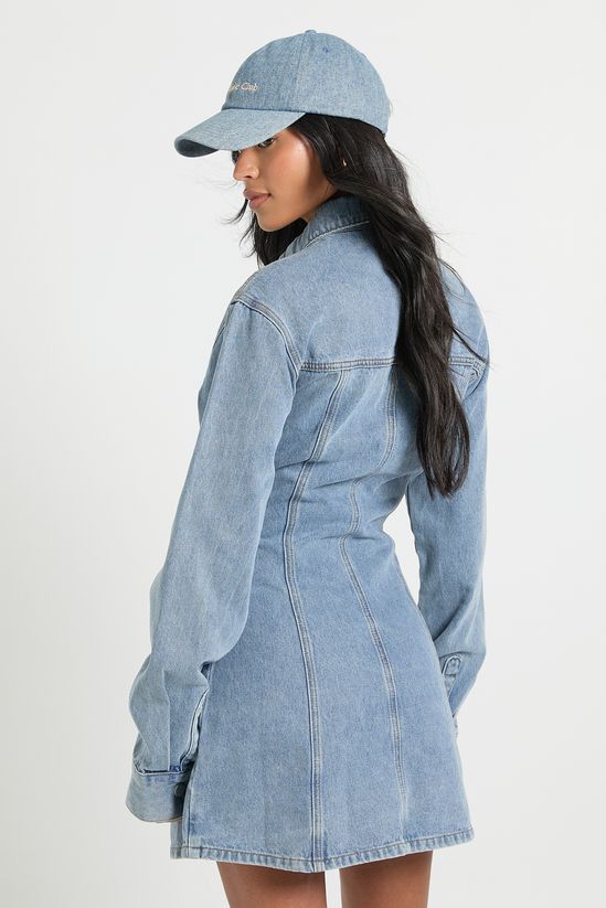 Tall Long Sleeve Cinched Waist Denim Dress