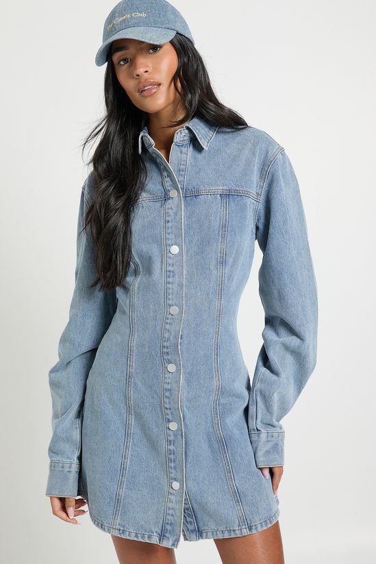 Tall Long Sleeve Cinched Waist Denim Dress