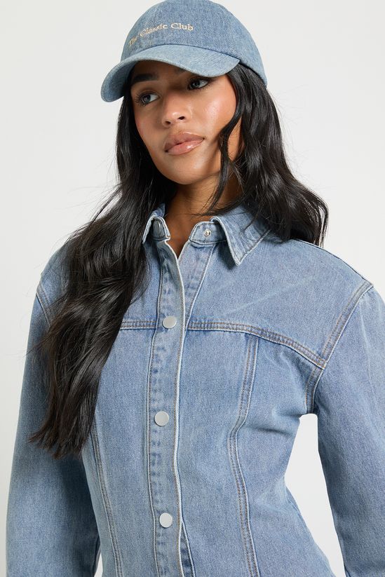 Tall Long Sleeve Cinched Waist Denim Dress