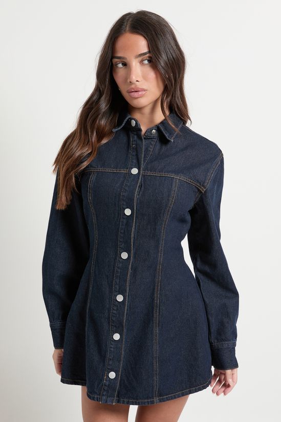Petite Long Sleeve Cinched Waist Denim Dress