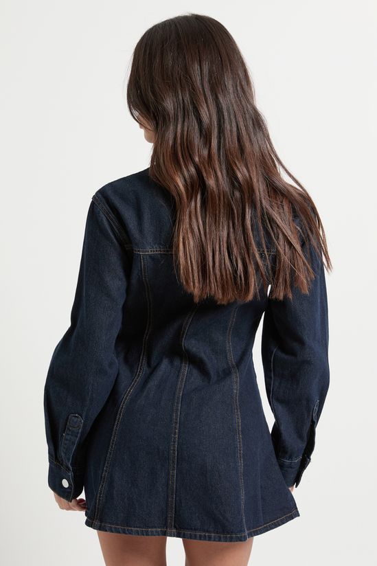 Petite Long Sleeve Cinched Waist Denim Dress