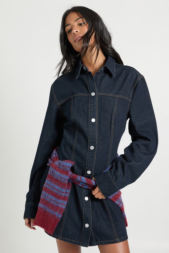 Tall Long Sleeve Cinched Waist Denim Dress