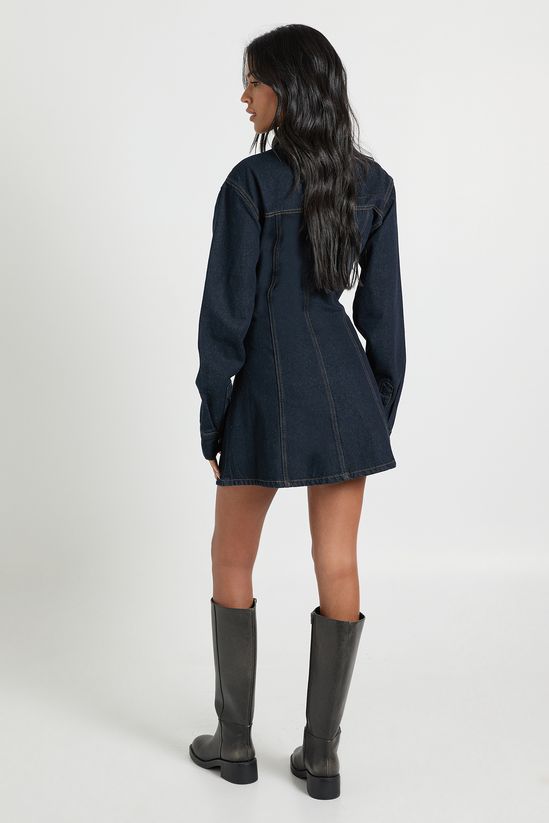 Tall Long Sleeve Cinched Waist Denim Dress