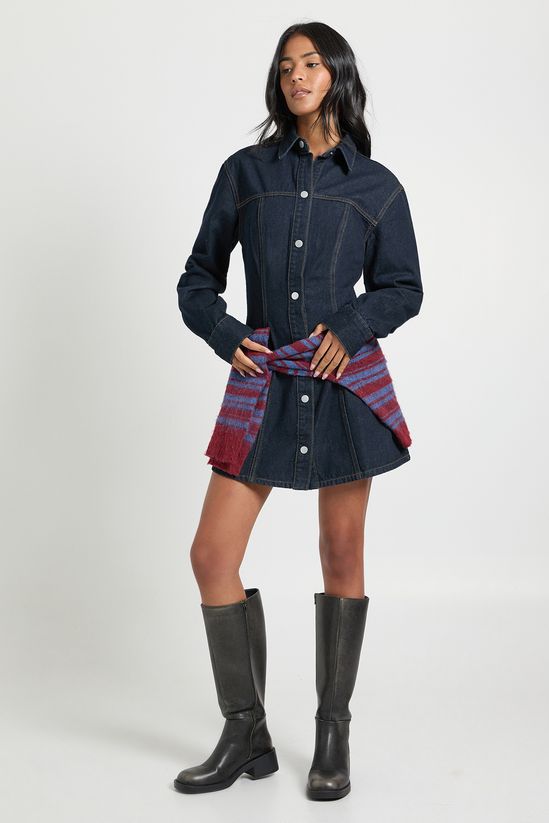 Tall Long Sleeve Cinched Waist Denim Dress