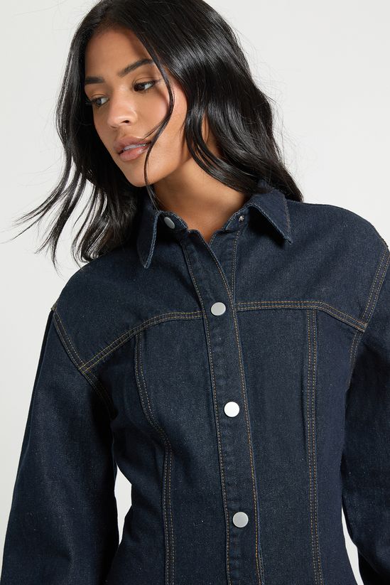 Tall Long Sleeve Cinched Waist Denim Dress