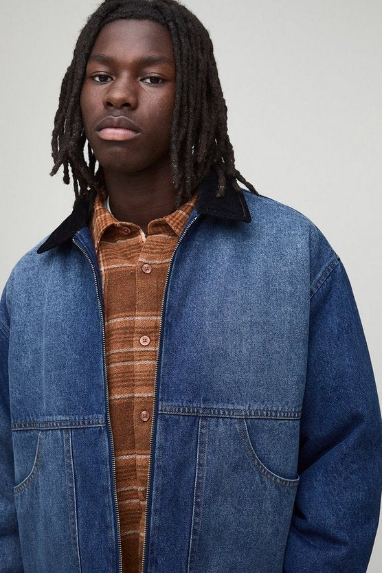 Oversized Boxy Washed Panelled Denim Jacket