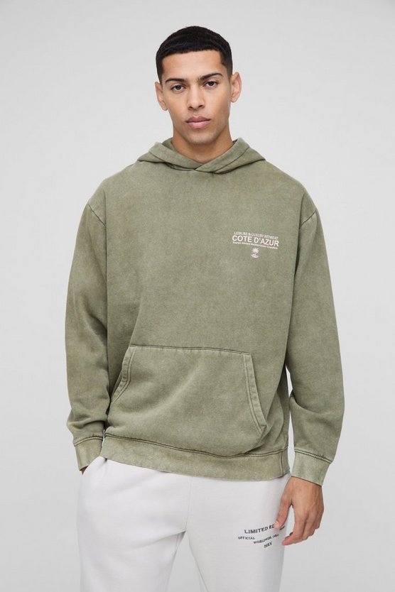 Oversized Washed Cote D'Azur Graphic Hoodie
