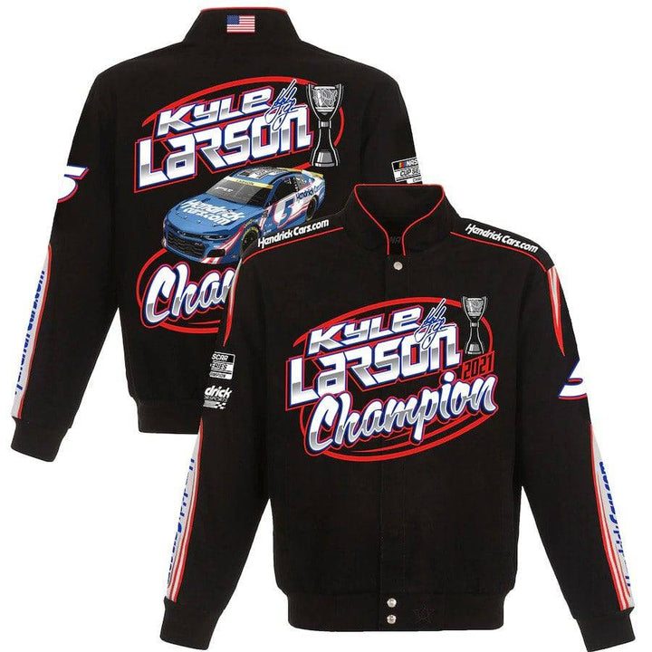 Kyle Larson Champion Full-Snap Twill Cotton Jacket JH Design - - Limited Edition