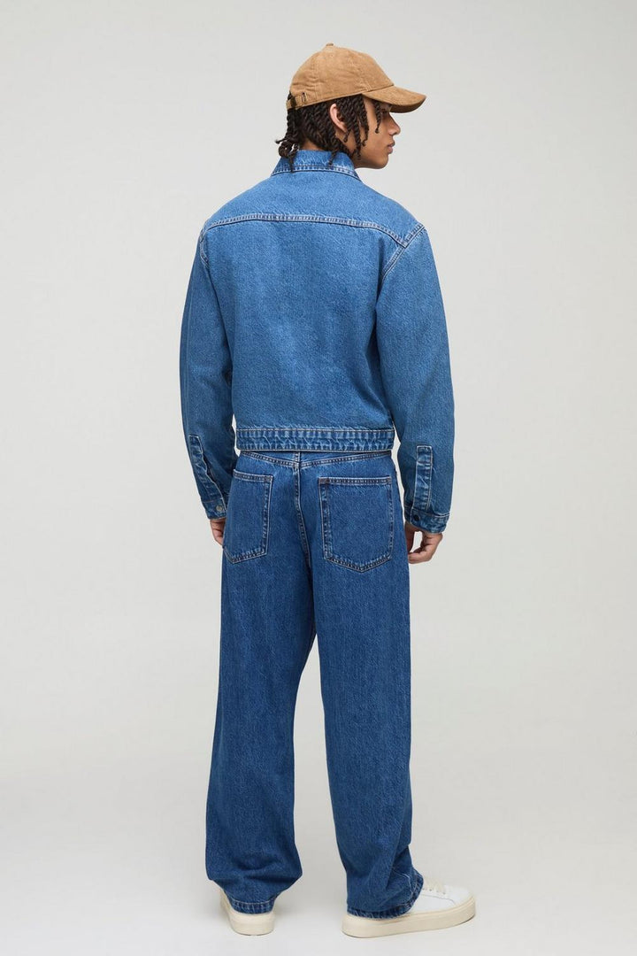 Regular Fit Concealed Placket Embroidered Denim Jacket