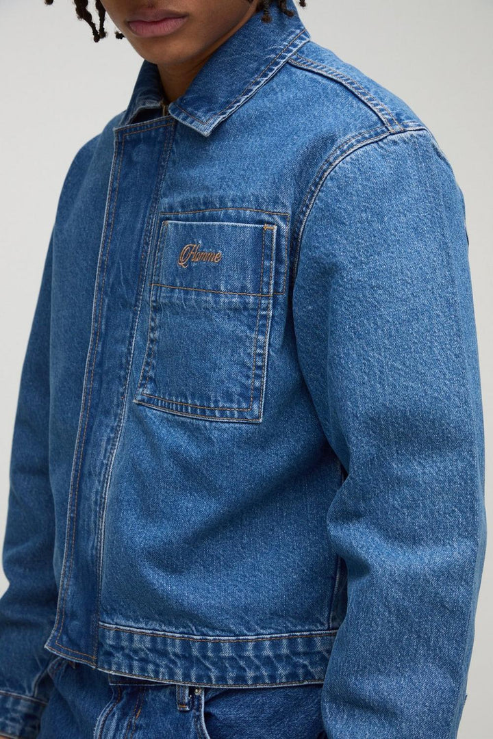 Regular Fit Concealed Placket Embroidered Denim Jacket