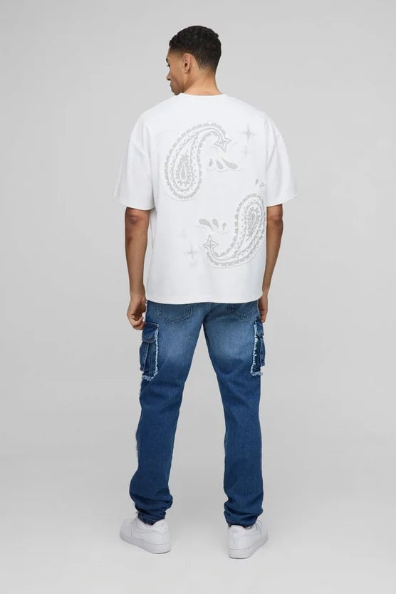 Slim Stacked Washed Cargo Popper Jeans