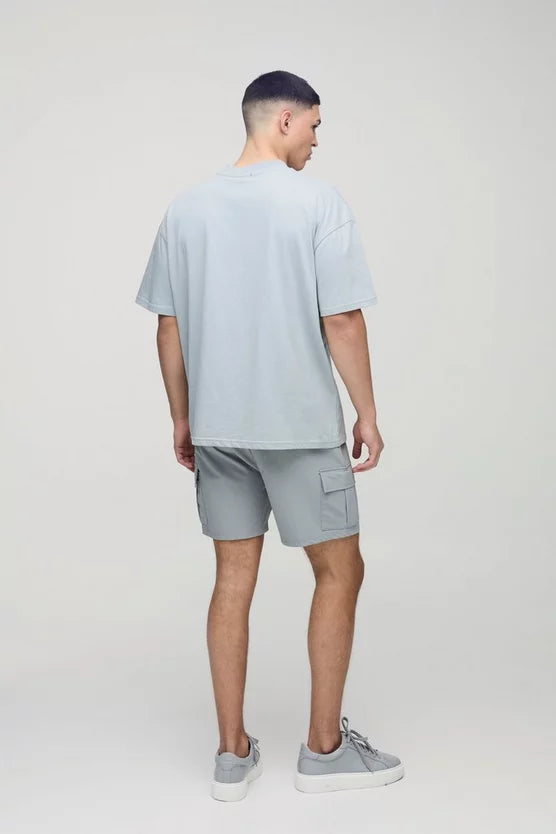 Elasticated Waist Technical Stretch Slim Pintuck Cargo Shorts