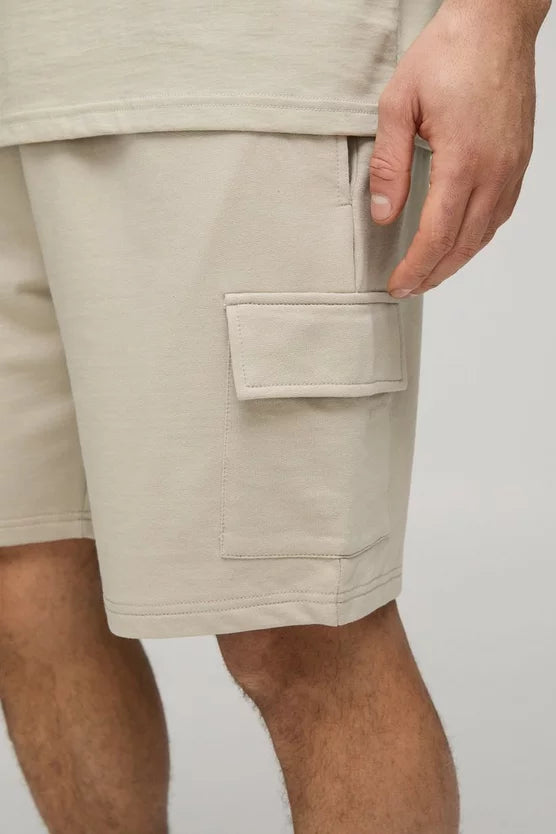 260GSM Loopback Basic Relaxed Fit Mid Length Cargo Shorts