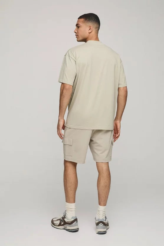 260GSM Loopback Basic Relaxed Fit Mid Length Cargo Shorts