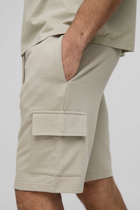 260GSM Loopback Basic Slim Fit Mid Length Cargo Shorts