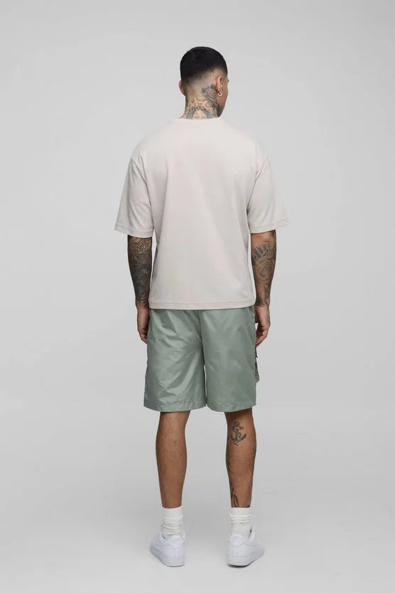 Tall Relaxed Fit Elasticated Waist Popper Side Cargo Shorts