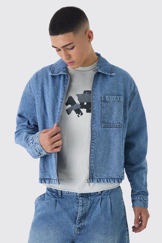 Boxy Denim Harrington Jacket