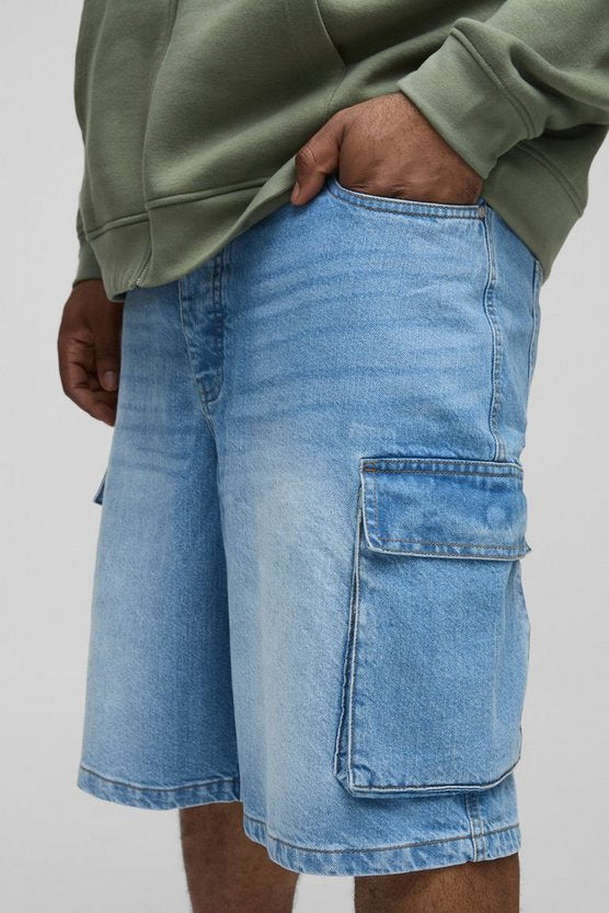 Plus Relaxed Cargo Denim Jorts
