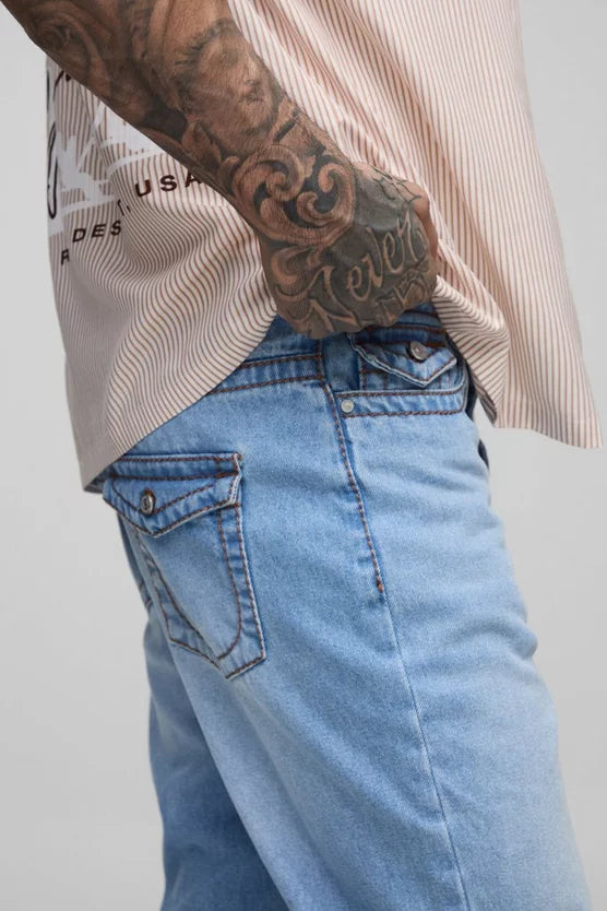 Tall Chunky Contrast Stitch Straight Leg Jeans