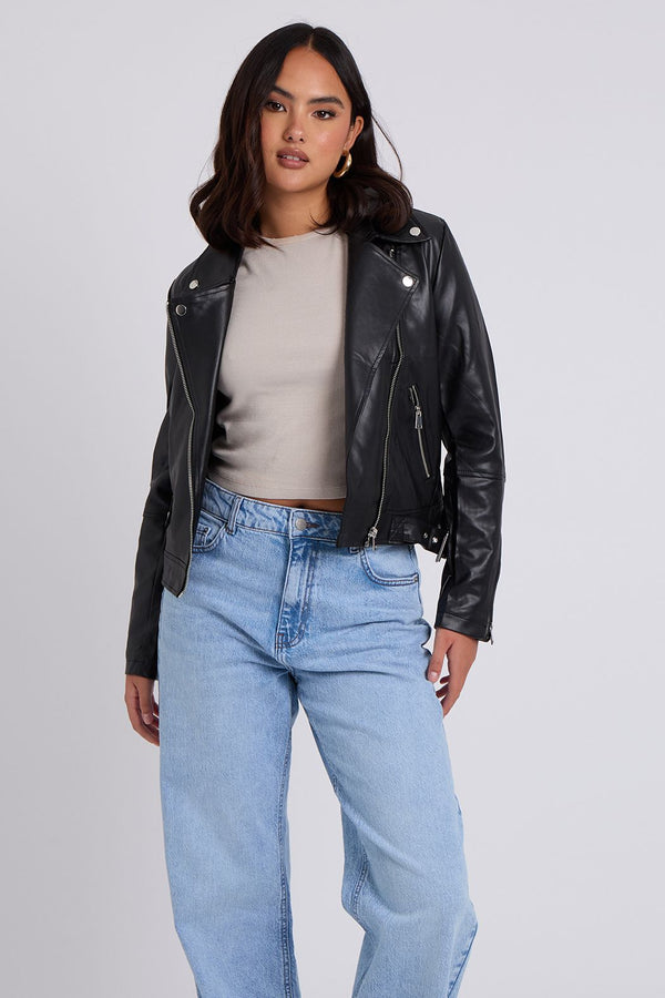 Nessa Black Faux Leather Biker Jacket