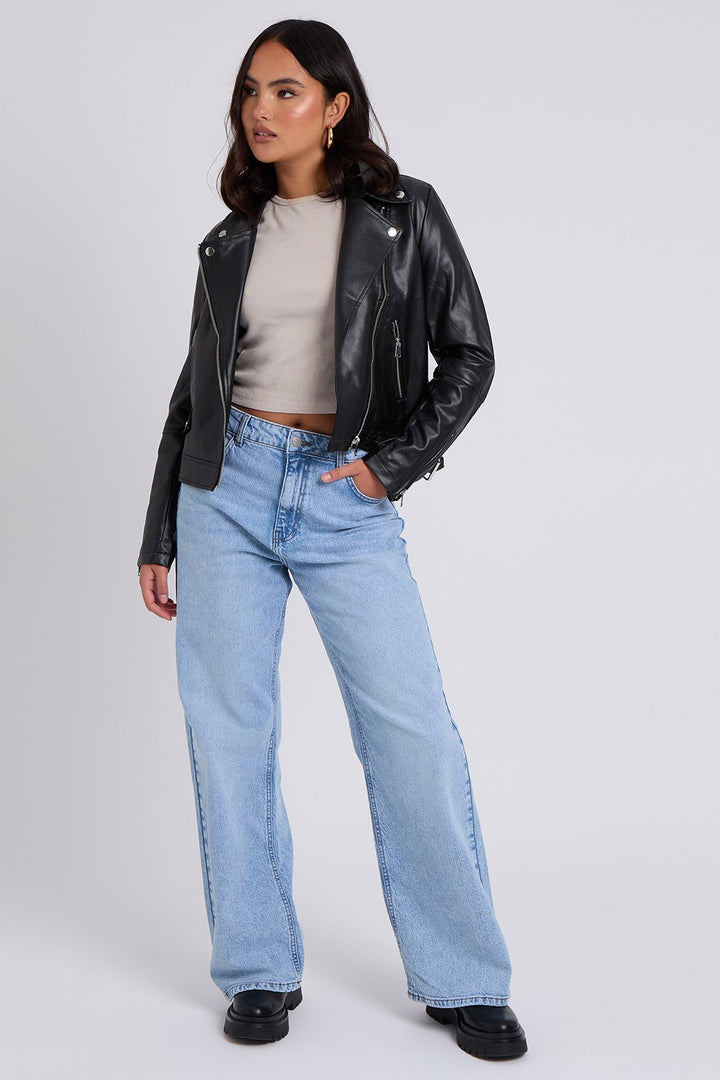 Nessa Black Faux Leather Biker Jacket