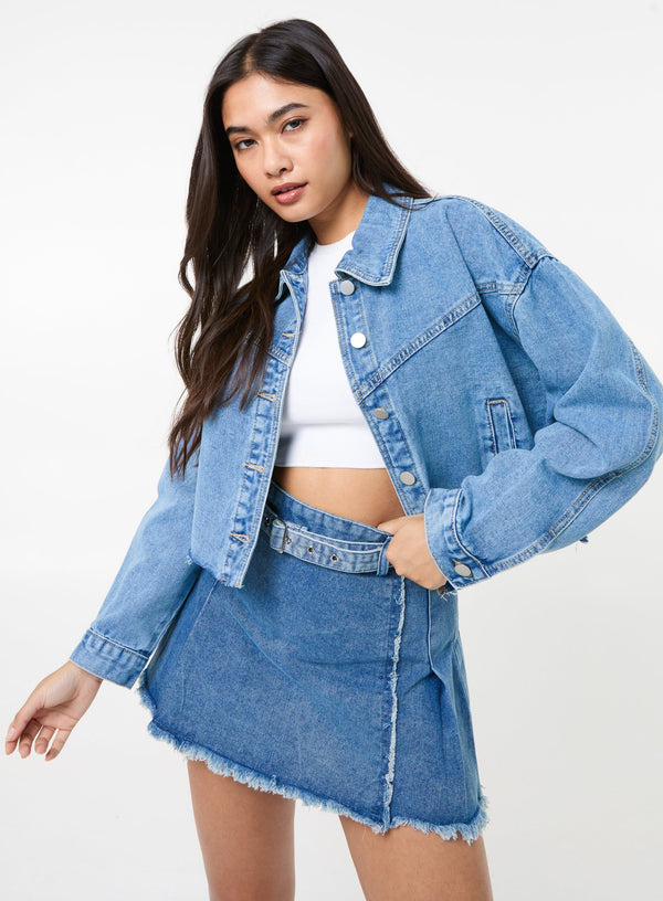 Pink Vanilla Cropped Denim Jacket
