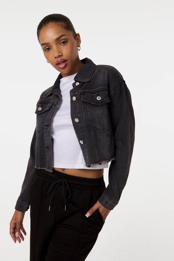 Black Cropped Denim Jacket