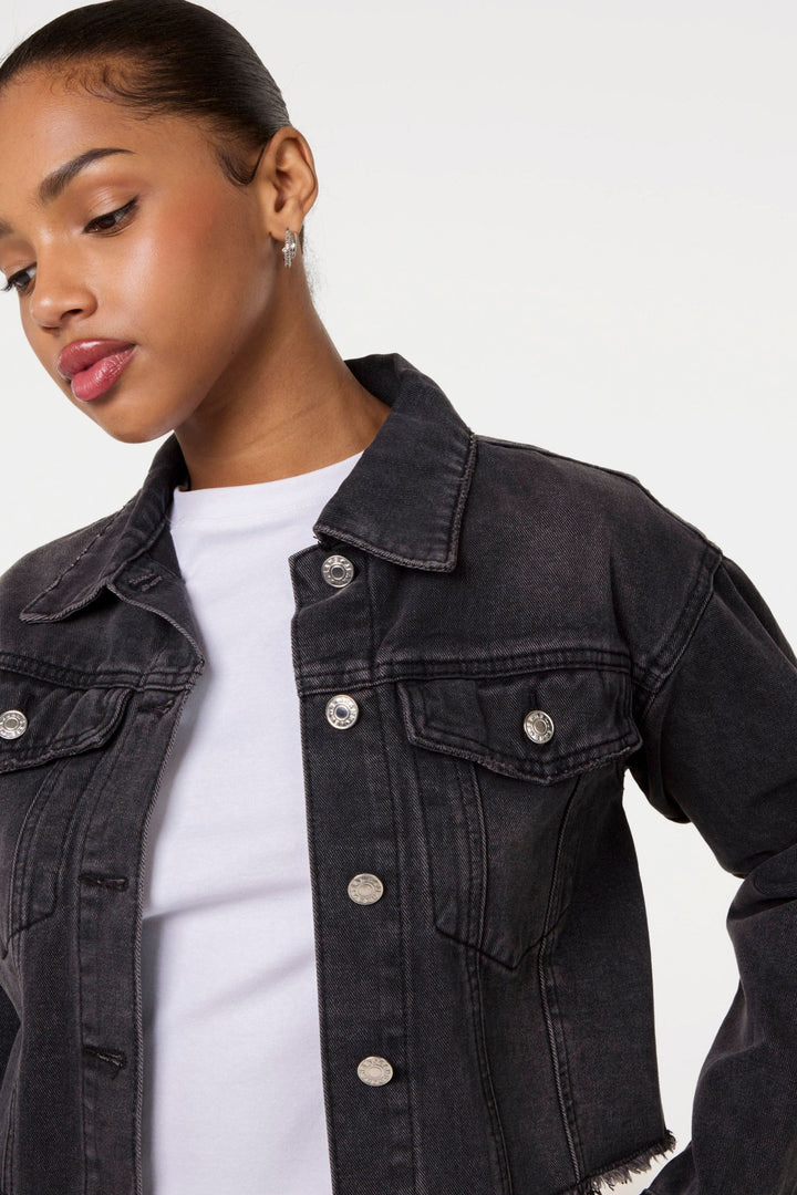 Black Cropped Denim Jacket