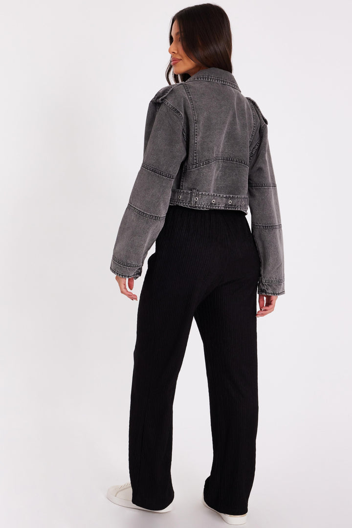 Quiz Grey Denim Biker Jacket