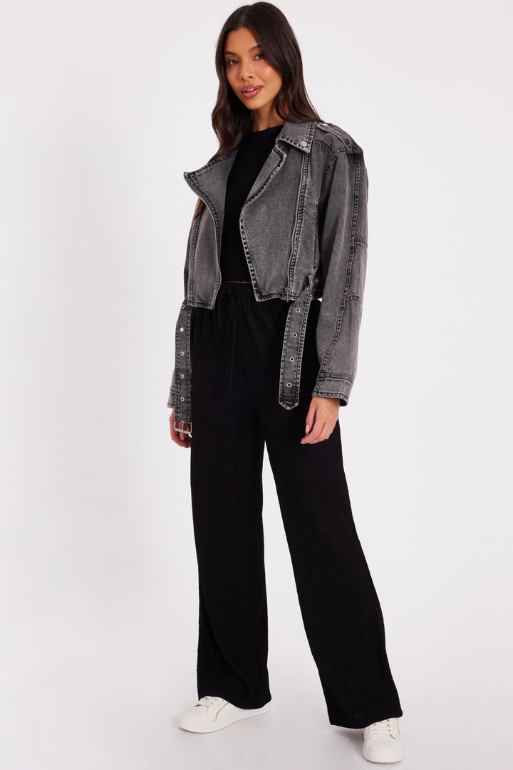 Quiz Grey Denim Biker Jacket