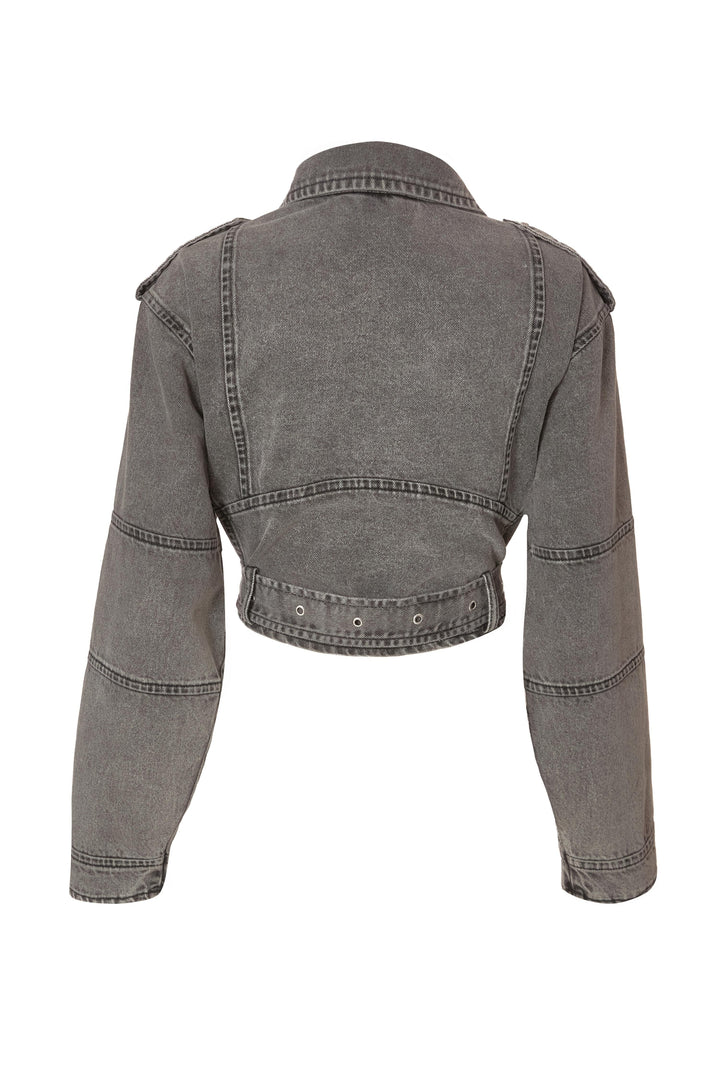 Quiz Grey Denim Biker Jacket