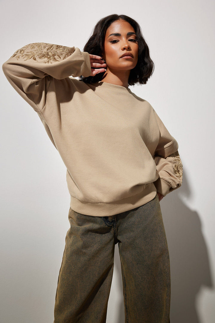 PixieGirl Petite Floral Embroidered Sweatshirt