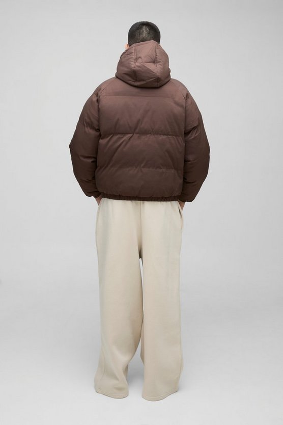 Man Regular Fit Hooded Puffer Coat In Brown