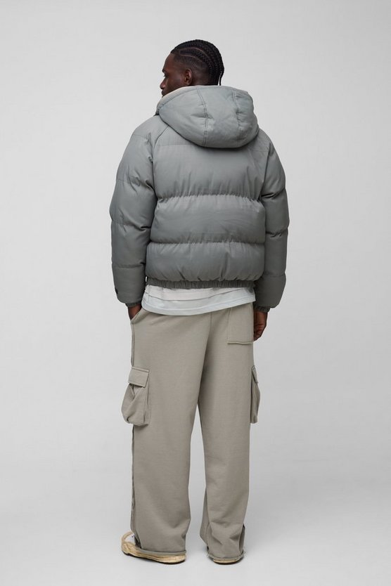 Man Regular Fit Hooded Puffer Coat In Grey
