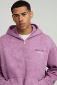 Oversized Graphic Washed Zip Through Hoodie