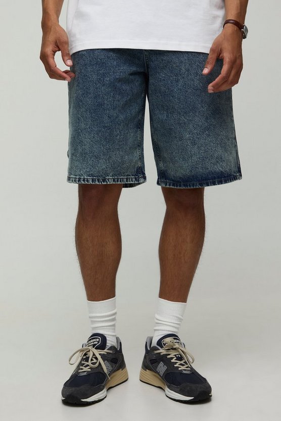 Baggy Fit Acid Wash Denim Shorts