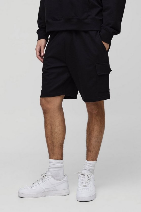 260GSM Loopback Basic Relaxed Fit Mid Length Cargo Shorts